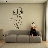 Vrouw3 - Silhouette - Metaalkunst - Wit - 60 cm- Line Art Decoratie - Muur Decoratie- Cadeau voor Vrouw- Inclusief ophangsysteem