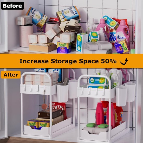 HABOWN Onder wastafelrek, 2 etages, keukenorganizer, spoelkast HABOWN Onder wastafelrek, 2 etages, keukenorganizer, spoelkast