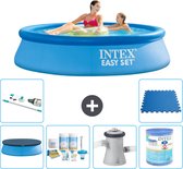 Intex Rond Opblaasbaar Easy Set Zwembad - 244 x 61 cm - Blauw - Inclusief Afdekzeil - Onderhoudspakket - Zwembadfilterpomp - Filter - Stofzuiger - Vloertegels