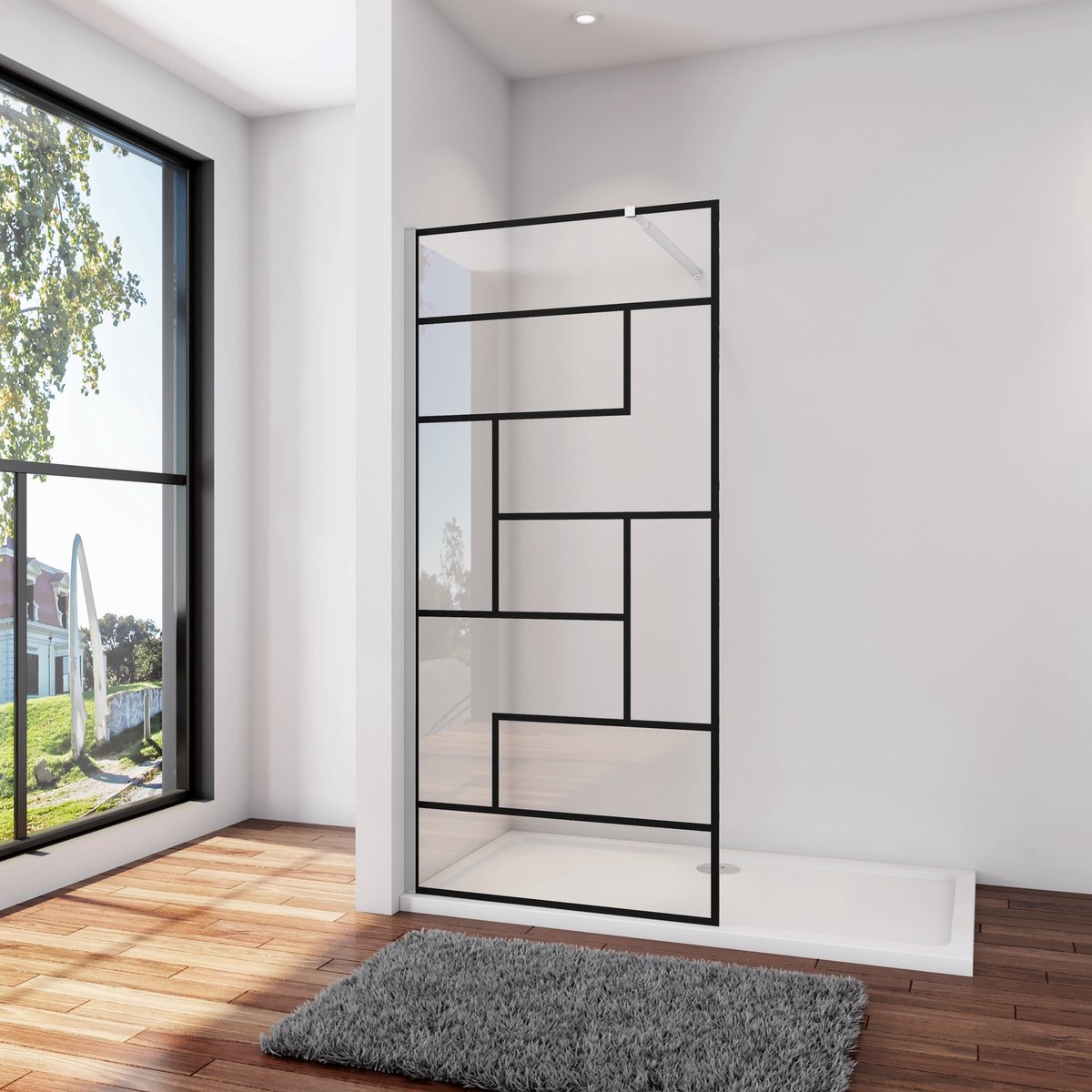 Inloopdouche 140X200cm, verstelbare stabilisatiestang 73-120cm,8mm NANO EasyClean veiligheidsglas