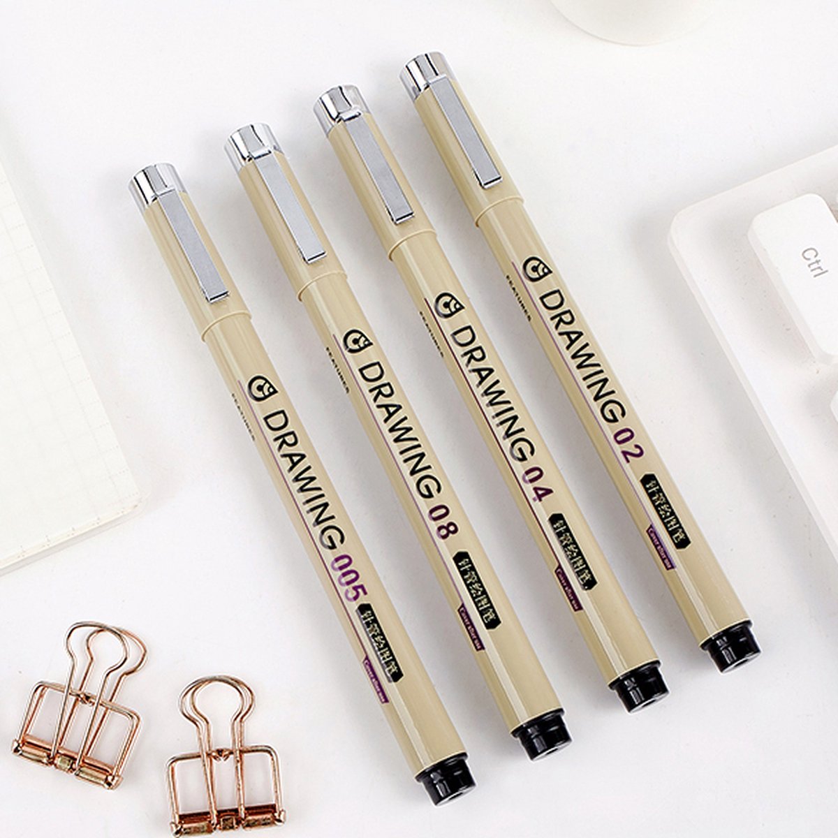 Ainy - Micro Fineliners Zes watervast - set van 6 zwart fineliner | fine liner kawaii manga / anime tekenen op schetsboek | bullet journal | handlettering | Pigment liner penselen | calligraphy pennen — afbeelding 10