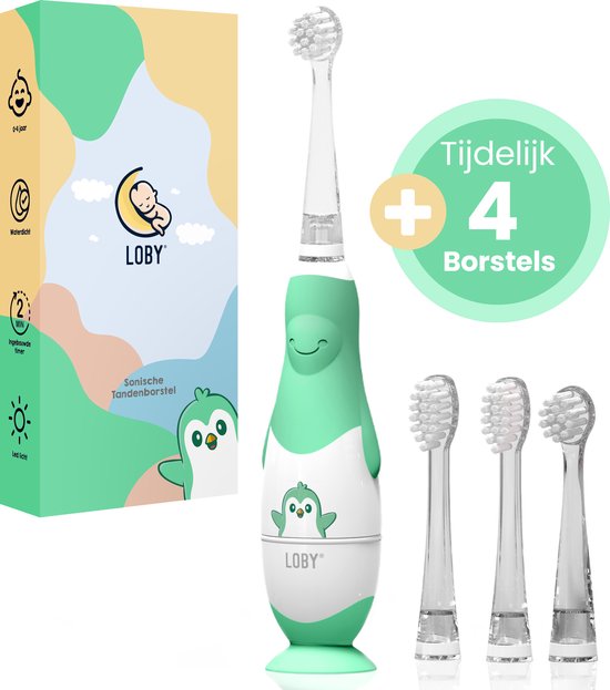 LoBy® Premium Baby tandenborstel - Elektrische tandenborstel kind - Met Timer - 0 t/m 4 Jaar - Groen