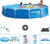 Intex Rond Frame Zwembad - 366 x 76 cm - Blauw - Inclusief Solarzeil - Onderhoudspakket - Zwembadfilterpomp - Filter - Grondzeil - Stofzuiger - Solar Mat