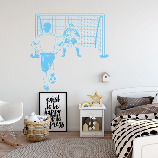 Muursticker Keeper Met Voetballer - Zilver - 100 x 98 cm - baby en kinderkamer - sport baby en kinderkamer alle