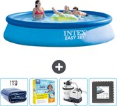 Intex Rond Opblaasbaar Easy Set Zwembad - 396 x 84 cm - Blauw - Inclusief Solarzeil - Onderhoudspakket - Zwembadfilterpomp - Vloertegels