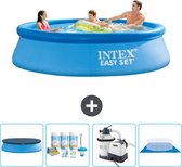 Intex Rond Opblaasbaar Easy Set Zwembad - 305 x 76 cm - Blauw - Inclusief Afdekzeil - Onderhoudspakket - Zwembadfilterpomp - Grondzeil