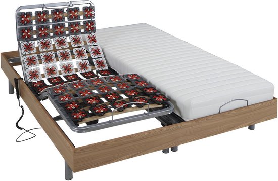 DREAMEA Elektrisch bed - bedbodem en matras - latex CASSIOPEE III van DREAMEA - OKIN motoren - 2 x 90 x 200 cm - eikenhout L 200 cm x H 35 cm x D 180 cm