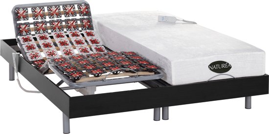NATUREA Elektrisch bed - bedbodem en matras - met vormgeheugen en bamboe LYSIS III van DREAMEA - motoren OKIN - 2 x 90 x 200 cm - zwart L 200 cm x H 35 cm x D 180 cm