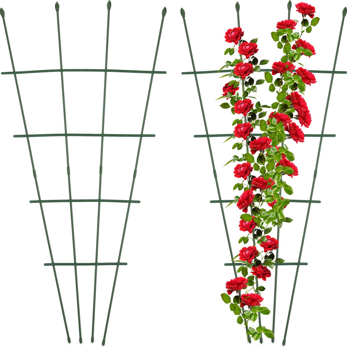 Relaxdays plantensteun set van 2 rankhulp staal & kunststof trellis steeksysteem