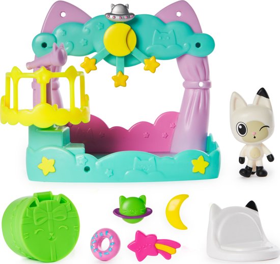 Gabby's Poppenhuis - Pandy Paws-speelset met sterrenwachtbalkon, 8-delige set met speelgoedfiguren, accessoires voor het poppenhuis en zintuiglijk spel