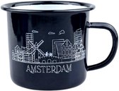 Emaille stalen mok 350ml - Zwart city skyline Amsterdam