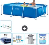 Intex Rechthoekig Frame Zwembad - 260 x 160 x 65 cm - Blauw - Inclusief Solarzeil - Onderhoudspakket - Zwembadfilterpomp - Filter - Stofzuiger