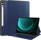 Case2go - Tablet hoes geschikt voor Samsung Galaxy Tab S9 FE Plus (2023) - Business Wallet Book Case - Auto Wake/Sleep functie- Blauw
