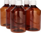 6x 500 ml Pharma PET Fles met Garantiedop - Plastic Flesjes Navulbaar voor Vloeistoffen, Voeding Cosmetische & Farmaceutische Producten - PET Kunststof - Voedselveilig & Duurzaam - Bruin Wit - Set van 6 Stuks