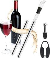 Wijnkoelerset, wijnkoeler, staaf van roestvrij staal, incl. staven + schenktuit + foliesnijder + flessendop, ideaal wijnaccessoire, cadeau voor wijnliefhebbers, rood/witte wijn, cadeau