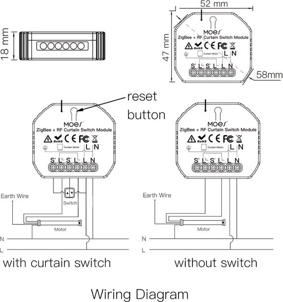 Slimme gordijnschakelaarmodule voor elektrische gemotoriseerde rolgordijnen shuttermotor, Zigbee-WIFI lichtschakelaarmodule DIY wandschakelaarmodule draadloze relais slimme schakelaar(wifi