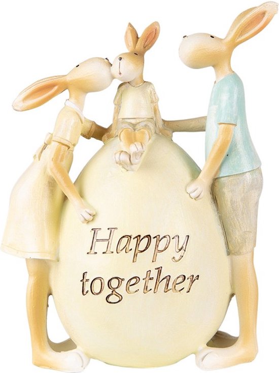 Set van 2 x Beeld Konijn 17 cm Groen Geel Kunststof Happy together Woonaccessoires Paashaas Pasen