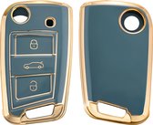 kwmobile autosleutel hoesje geschikt voor VW Golf 7 MK7 3-knops autosleutel - autosleutel behuizing in blauw / goud