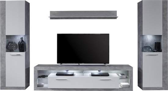Trendteam- TV Meubel Woonkamerset Rock | tv-meubel, plank en vitrinekasten | Stone Grey - 340cm - Grijs