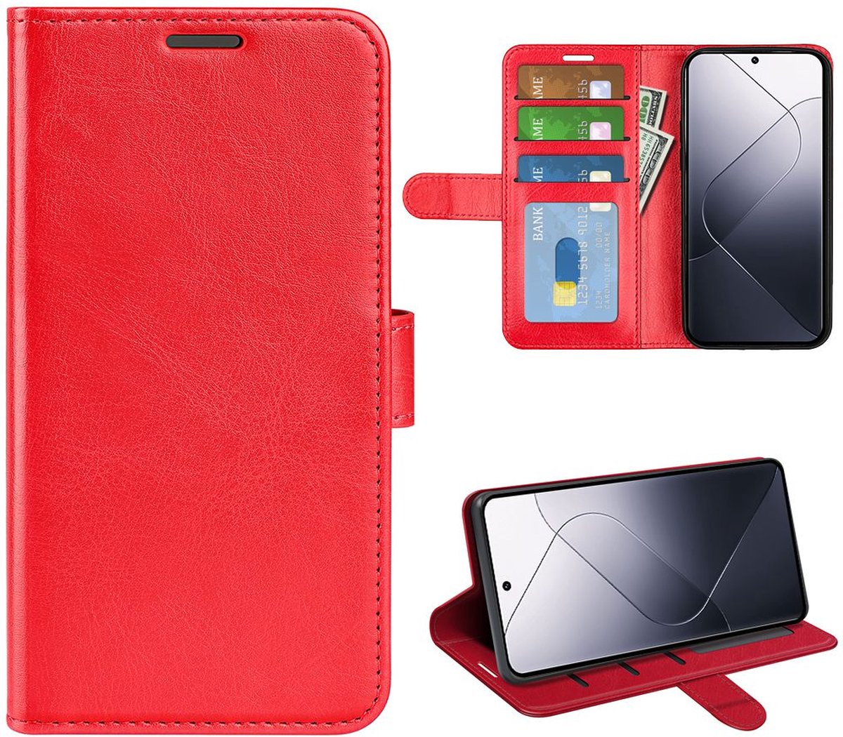 MobyDefend Hoesje - Geschikt voor Xiaomi 14 - Wallet Book Case (Sluiting Achterkant) - Rood
