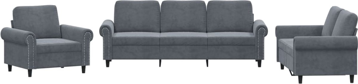 vidaXL - 3-delige - Loungeset - met - kussens - fluweel - donkergrijs