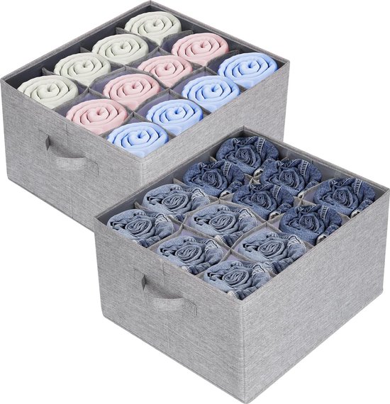 2 stuks kledingkast-organizer, opbergbox voor kleding, 12 vakken, opbergsysteem, kleding, opbergdozen voor jeans, handdoek, shirt, trui