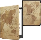 kwmobile hoes geschikt voor Pocketbook InkPad Color 3 - Magnetische sluiting - E reader cover in bruin / lichtbruin - Vintage Travel design