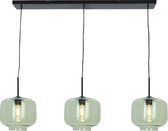 Olucia Anniek - Retro Hanglamp - 3L - Metaal/Glas - Groen;Zwart - Rechthoek