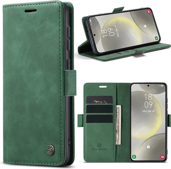 Solidenz Book Case - Étui Samsung Galaxy A55 - Solidenz Bookcase A55 - Étui téléphone A55 avec porte-cartes - Cover Urban Book - Vert