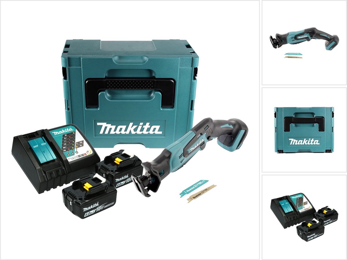 Makita DJR 183 RGJ accu reciprozaag 18 V + 2x accu 6,0 Ah + oplader + Makpac