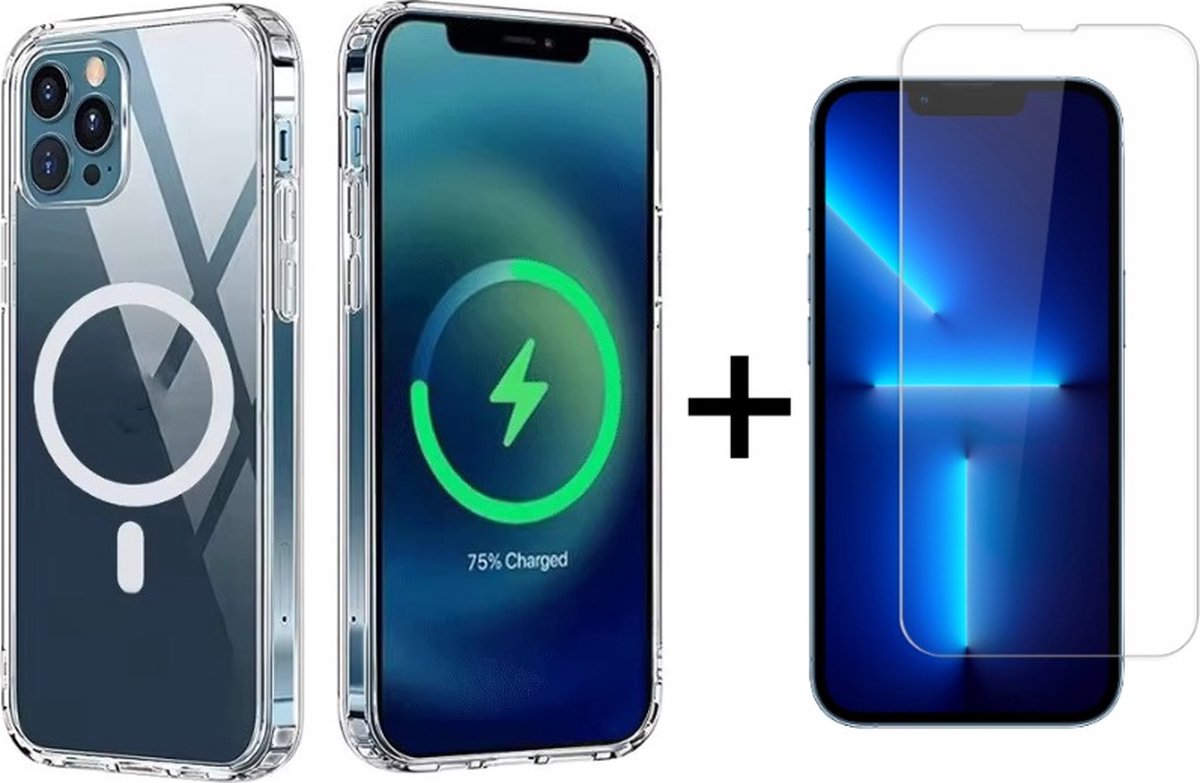 Techgrip - Hoesje Geschikt voor iPhone 14Pro MagSafe Compatible Inclusief Screenprotector 9H HD Gehard Glas Tempered Glass - Transparant