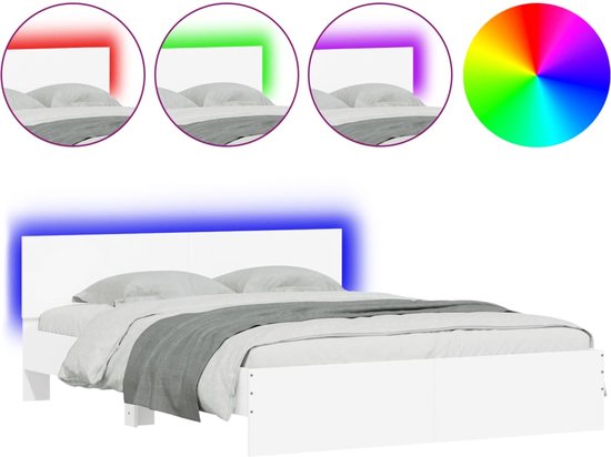 Bedframe met hoofdbord en LED-verlichting wit 100x200 cm kopen