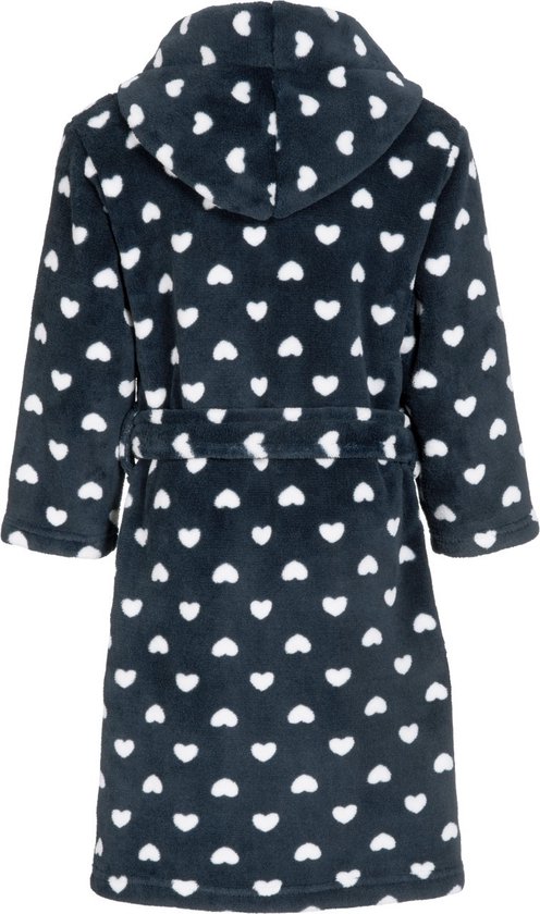 Playshoes - Fleece badjas met capuchon voor meisjes - blauw & hartjes - maat 146-152cm - Playshoes