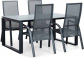 LUX outdoor living Helsinki Grey/Mojito Zwart dining tuinset 5-delig | polywood + textileen | 160cm | 4 personen