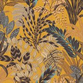 Papier peint floral Profhome 378601-GU papier peint intissé légèrement texturé avec un dessin exotique mat jaune brun bleu beige 5,33 m2