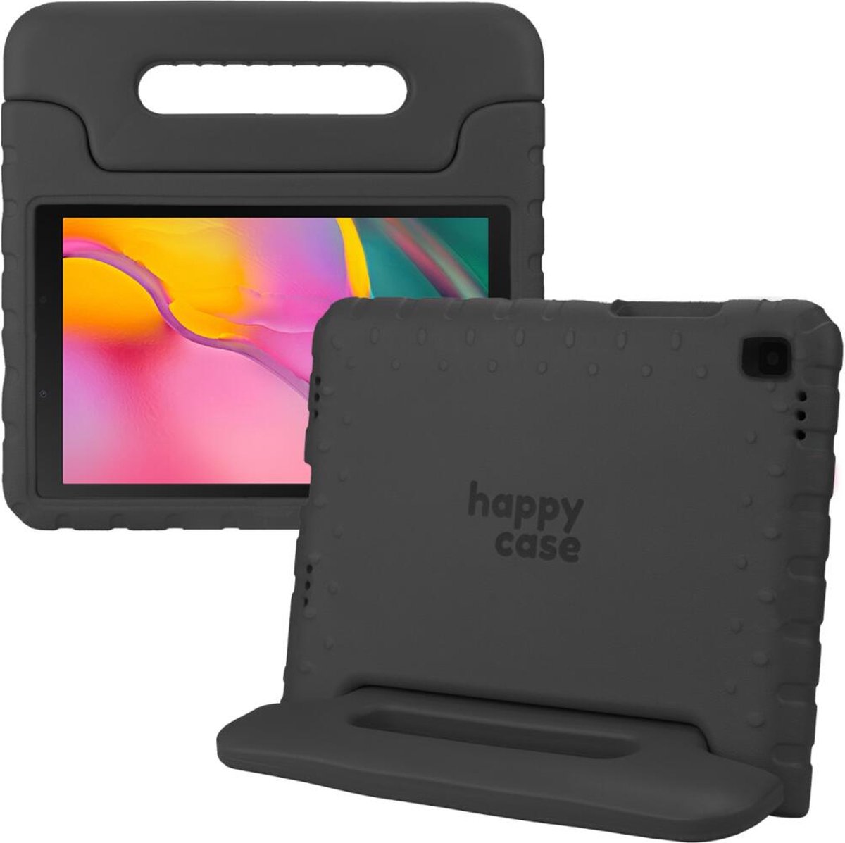 HappyCase Kinder Tablethoes Geschikt voor Samsung Galaxy Tab A 10.1 (2019) | Kindvriendelijke Hoes | Beschemhoes | Kinderhoes | met Handvat en Standaard | Zwart