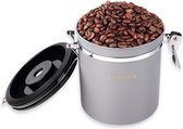 boîte à café 1500 ml en 10 couleurs avec cuillère doseuse Hauteur : 15 cm boîte à café Récipient à café en acier inoxydable, Couleur : gris