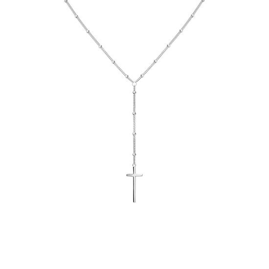 Lucardi Dames Zilveren ketting met hanger kruis - Ketting - 925 Zilver - Zilverkleurig - 48 cm