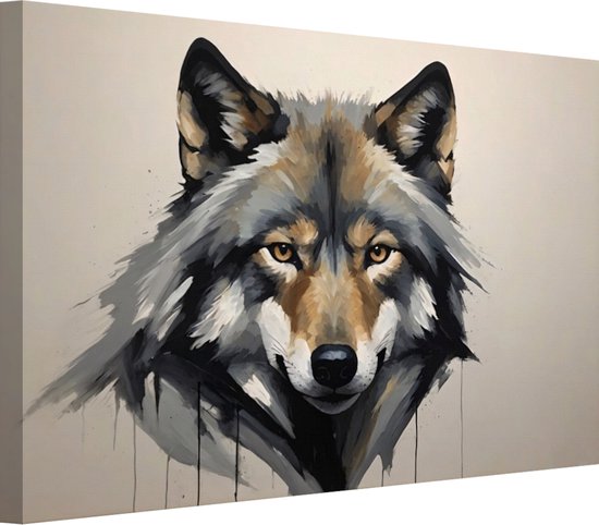 Portret hoofd wolf portret - Wolf wanddecoratie - Canvas schilderijen Dier - Klassieke schilderijen - Schilderijen op canvas - Slaapkamer wanddecoratie 90x60 cm
