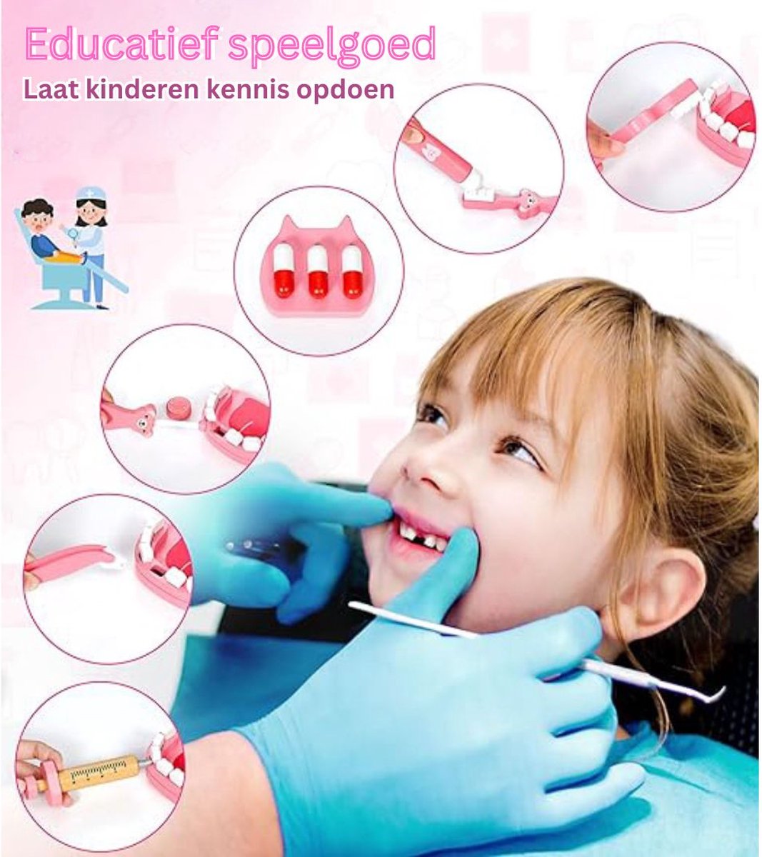 MKSS® Dokterset Speelgoed - Dierenarts Speelgoed - Dokterset met Doktersjas Kind - Kinderspeelgoed voor Jongens en Meisjes - Vanaf 2 Jaar geschikt voor 3, 4, 5 en Ouder - Roze — afbeelding 4