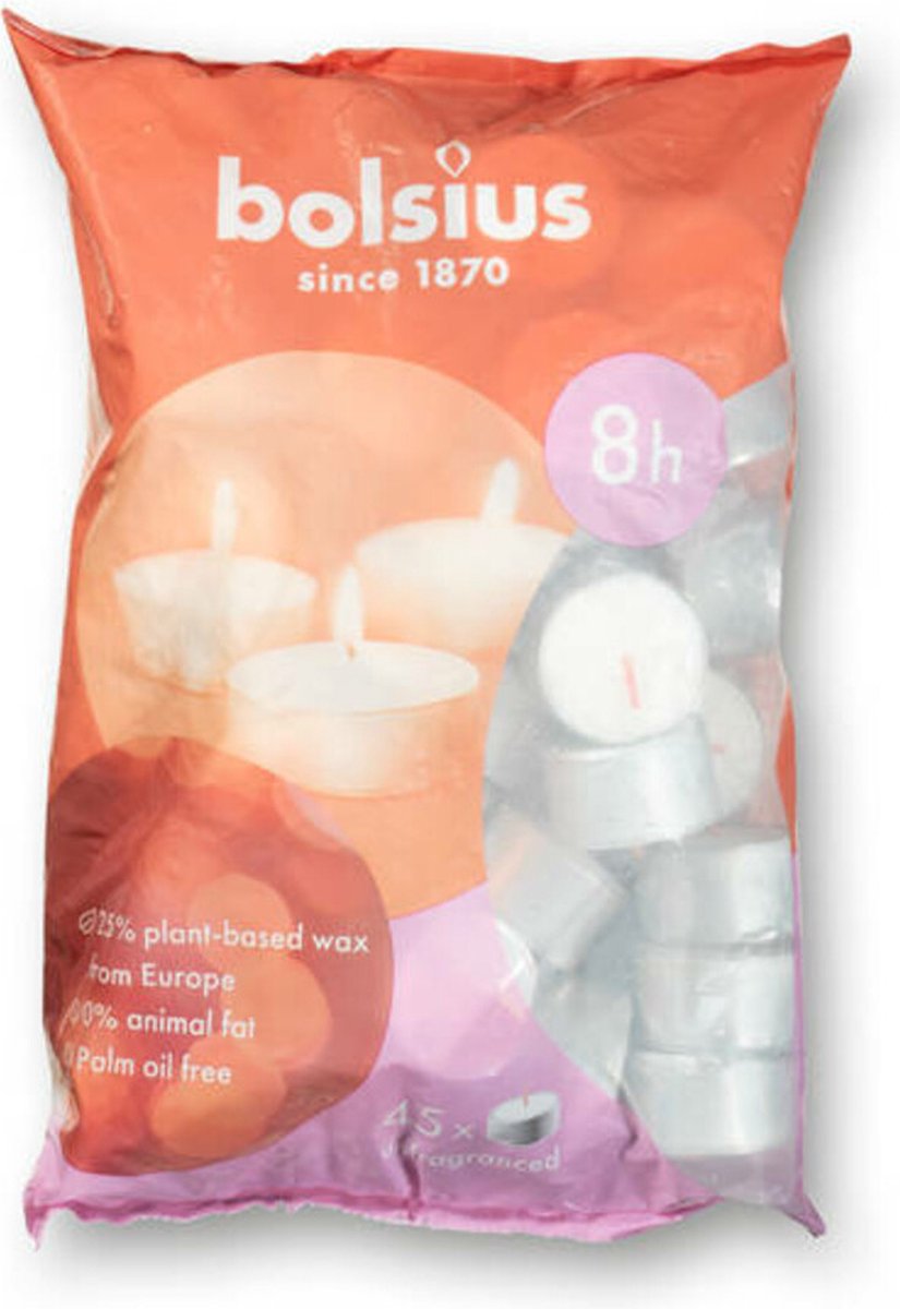 Bolsius Theelichten 8 Branduren 45 Stuks Wit