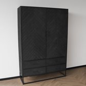 Armoire noire industrielle Flako bois de manguier à chevrons 180cm haut compartiment armoire murale armoire durable manguier
