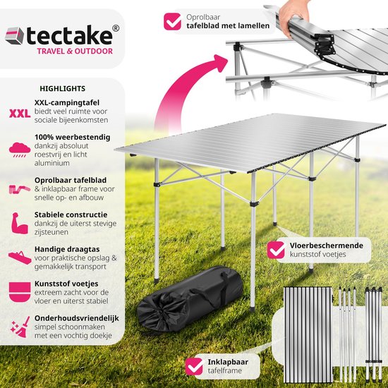 tectake® - Campingtafel - Opvouwbaar - Incl. draagtas - 140 x 70 cm - Grijs - 401170 van TecTake — afbeelding 2