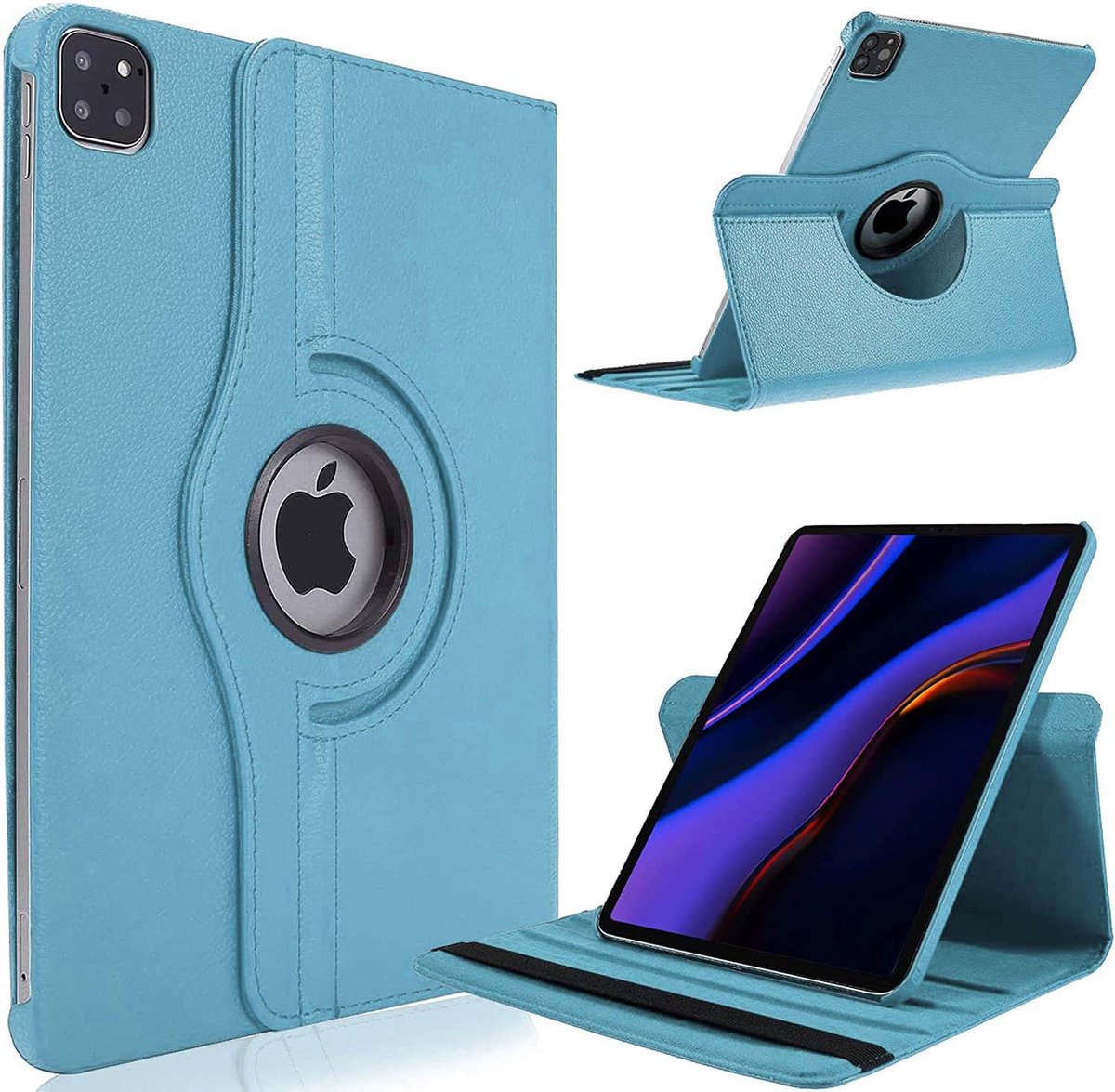 Book Cover Geschikt voor: iPad Air 13 inch (2025) M3 / Air 13 inch (2024) M2, iPad Air 6 2024 hoes en Apple iPad Pro 2020 / 2021 / 2022 Hoes (12.9 inch) Draaibaar Hoesje - Multi stand Case - Lichtblauw