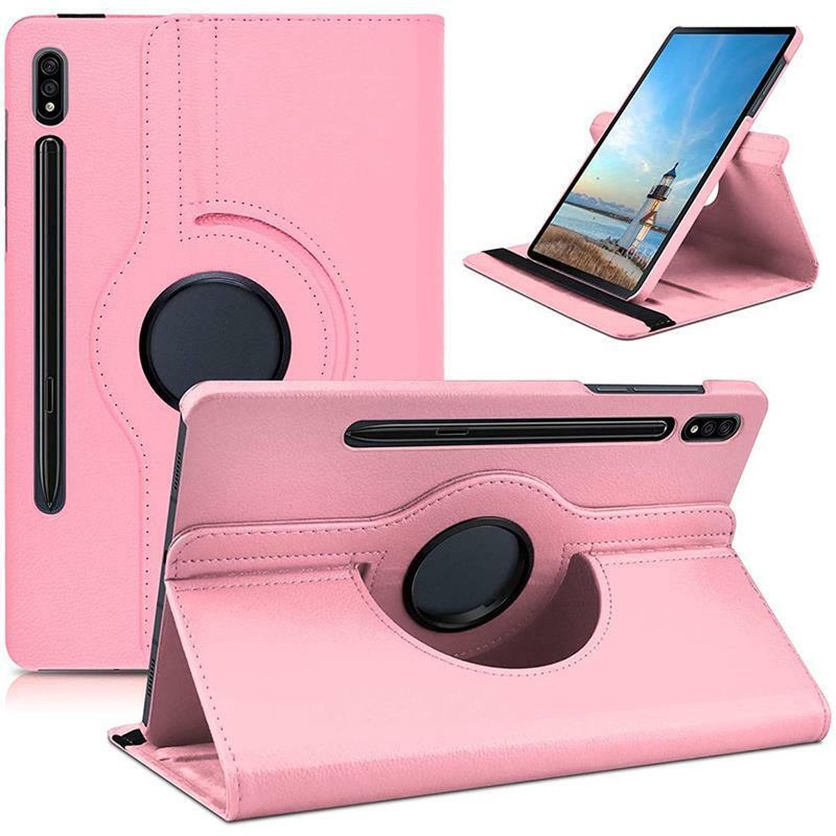 Book Cover Geschikt voor: Samsung Galaxy Tab S8 Plus 2022 / S7+/ S7 Plus / Tab S7 FE 5G 12.4 inch 2020 Draaibaar Hoesje - Multi stand Case - Lichtroze