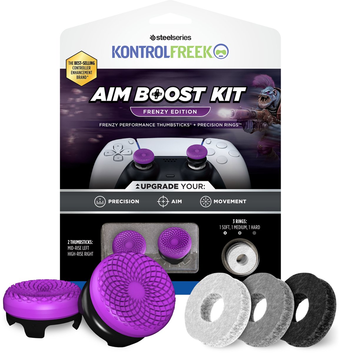 KontrolFreek Frenzy AimBoost Thumbsticks + Precision Rings Paars/Zwart PS5/PS4