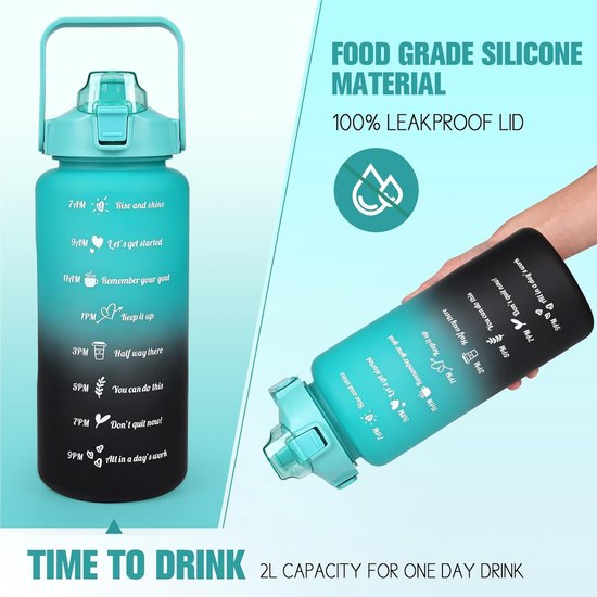 Bouteille d'eau avec marqueurs de temps – Bouteille de motivation – Bouteille avec paille – Bouteille de sport – Bouteille de changement de Style de vie