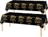 2x Tafelkleed Laken 80 Jaar Verjaardag Versiering Tafeldecoratie Feest Goud/Zwart Tafellaken Plastic Tafelzeil 274*137cm