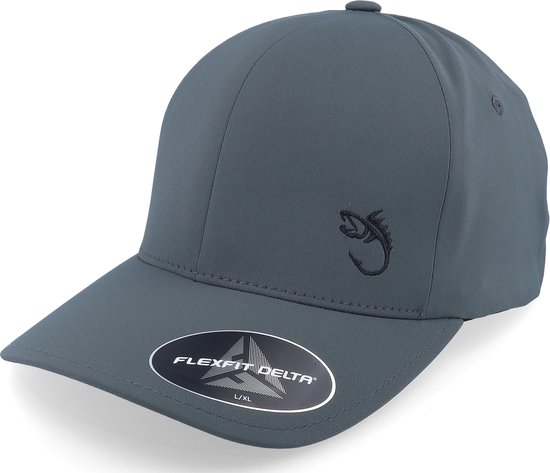 Hatstore- Black Fish Hook Logo Delta Fit Charcoal Flexfit - Skillfish Cap