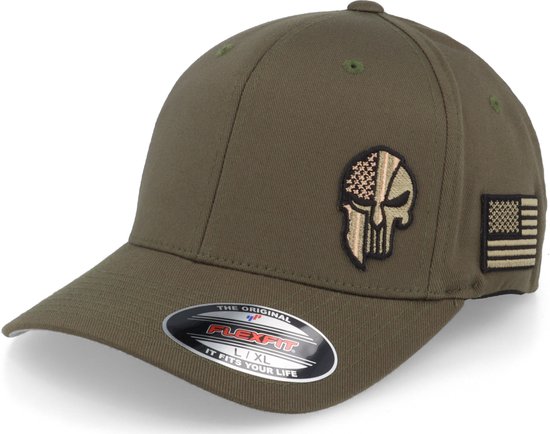 Hatstore- Army Skull USA Olive Flexfit - Army Head Cap